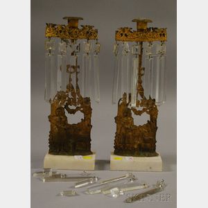 Pair of Gilt-metal Figural Girandole Candlesticks with Prisms.