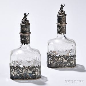 Two German Silver-mounted Glass Decanters