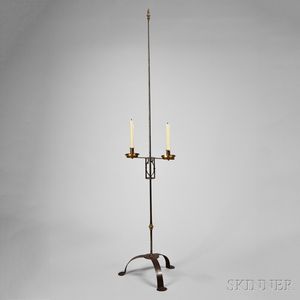 Tall Wrought Iron and Brass Adjustable Two-light Stand