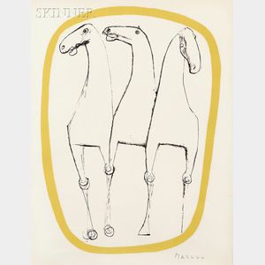 Marino Marini (Italian, 1901-1980) Trois chevaux, bordure jaune