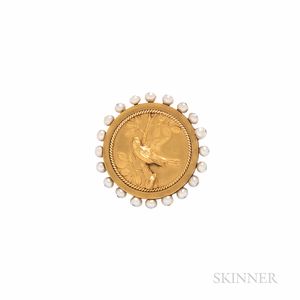 Aesthetic Movement Gold and Pearl Brooch