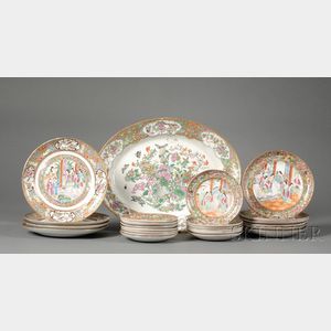 Twenty-four Chinese Export Porcelain Plates and an Oval Platter