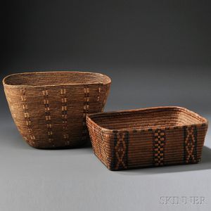 Two Thompson River Polychrome Coiled and Imbricated Baskets