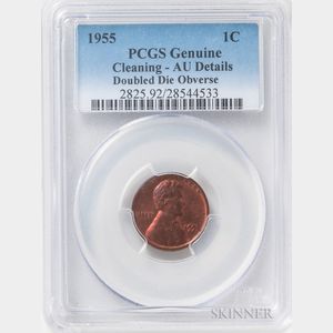 1955 Doubled Die Obverse Lincoln Cent, PCGS AU Details, Cleaned. 