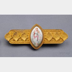 Antique 14kt Gold and Painted Porcelain Brooch