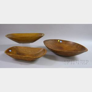 Three Hewn Wooden Bowls