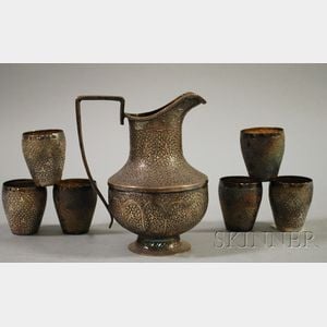 Middle Eastern Silver Jug and Set of Six Beakers