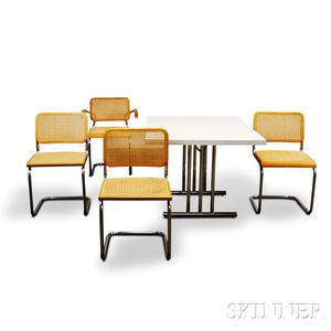 Mid-century Laminated Table and Set of Four Caned Homeward Italy Chairs