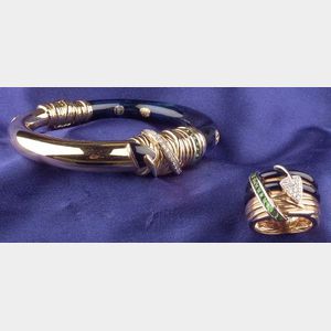 18kt Bicolor Gold, Enamel and Gem-set Bangle Bracelet and Ring, La Nouvelle Bague