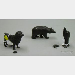 Wedgwood Black Basalt Bear, Poodle, and Crane Figures.