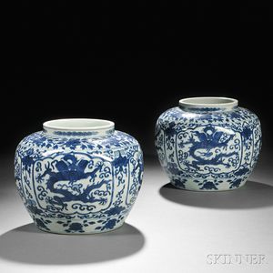 Pair of Blue and White Jars