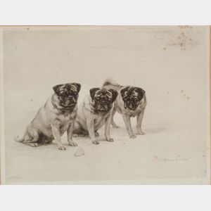 Lot of Three Pug Prints: After Maud Earl (Anglo/American, 1864-1943),The Butterfly