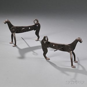 Cast Iron Dog-form Firedogs with Skewers