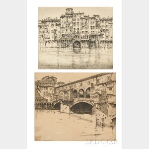 Ernest David Roth (American, 1879-1964) Two Views of Florence: Ponte Vecchio - Florence