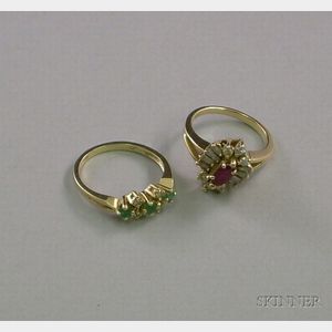 Two 14kt Gold and Gem-set Rings
