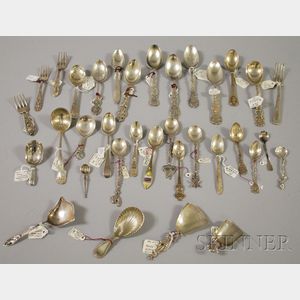 Approximately Thirty-four Silver Souvenir Spoons and Flatware Items