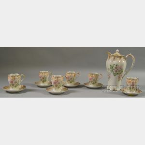 Thirteen-piece German Transfer Floral-decorated Porcelain Chocolate Set