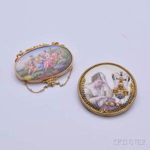 Two Antique Enamel Brooches