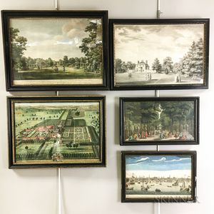 Five Framed 18th Century Engravings of Gardens and Landscapes. 
