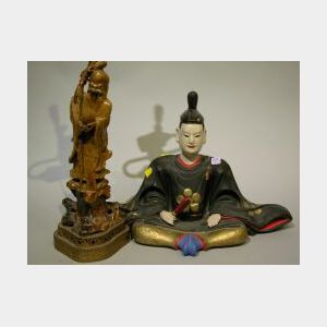 Japanese Carved and Painted Wood Figure of a Priest and a Chinese Carved Soapstone