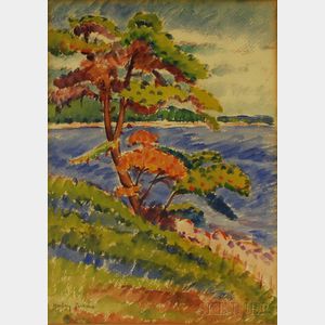Harley Manlius Perkins (American, 1883-1964) Cove View with Tree.