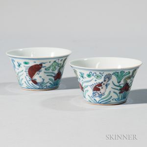 Pair of Doucai Enameled Porcelain Cups