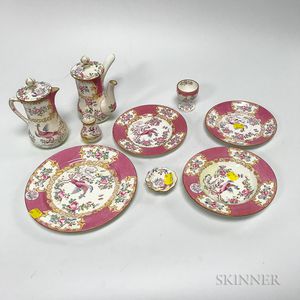 Nine Mintons "Pink Cockatrice" Porcelain Items