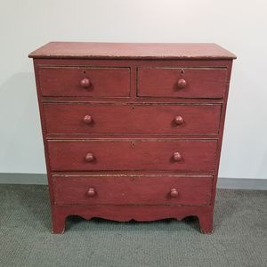 Country Red-painted Pine Chest of Drawers