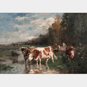 Marie Dieterle (French, 1856-1935) Cows Watering