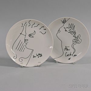 Two Limoges Porcelain Plates Depicting Jean Cocteau Designs