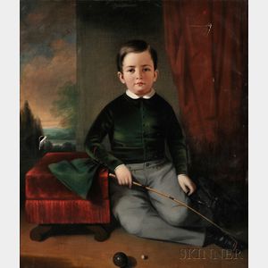 Henry Cheevers Pratt (Massachusetts, 1803-1880) Portrait of a Young Boy with His Riding Crop and Marbles Seated Before a Column and ...
