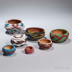 Seven Paiute Beaded Baskets