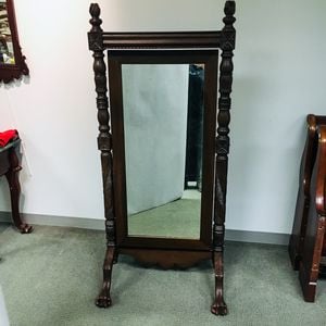 Late Federal Carved Mahogany Cheval Mirror