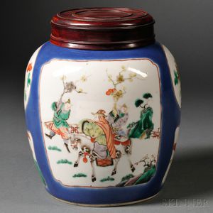 Enameled Porcelain Jar with Wood Cover