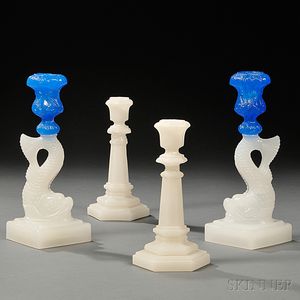 Two Pairs of Clambroth Pressed Glass Candlesticks