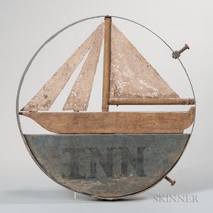 Painted Wood and Sheet Iron "Inn" Sign with Sailboat