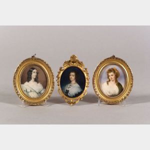 Three Portrait Miniatures on Ivory of Elegant Ladies
