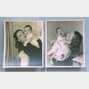 Two Judy Garland Autographed Portrait Photographs Depicting Judy Garland with Infant Daughter Liza Minnelli
