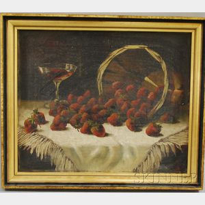 American School, 19th/20th Century Still Life with Strawberries and Wine Glass.