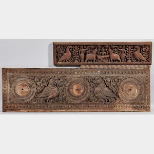 Two Carved Wood Lintel Friezes