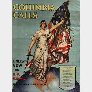 V. Aderente Columbia Calls U.S. WWI Lithograph Poster