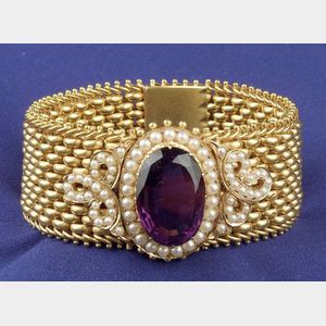 Antique 15kt Gold, Amethyst and Seed Pearl Bracelet