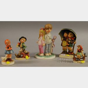 Four Hummel and Goebel Ceramic Figures and Figural Groups