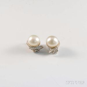 18kt White Gold, Pearl, and Diamond Earrings
