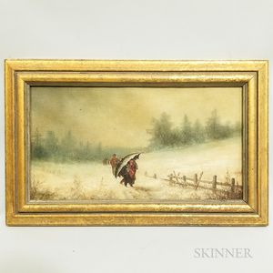 Framed Continental School Oil on Canvas Snow Scene