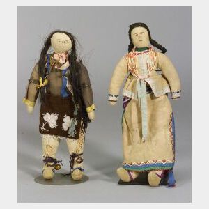 Pair of Eastern Plains Beaded Cloth and Hide Dolls