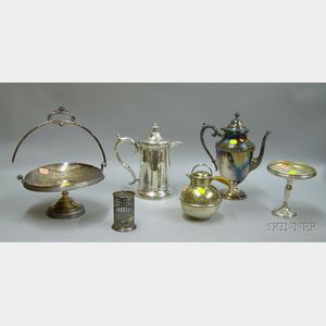 Five Silver Plated Table Items and a Sterling Silver Compote