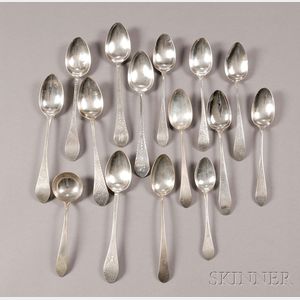Fifteen Bright-Cut Silver Serving Spoons
