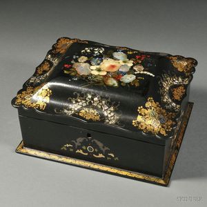 Victorian Enameled, Gilded, and Mother-of-pearl-inlaid Papier-mâché Sewing Box