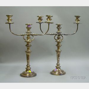 Pair of Georgian-style Silver Plated Weighted Three-Light Convertible Candelabra